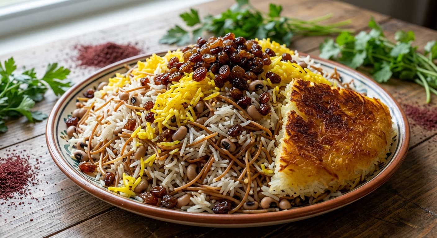 Reshteh Polo — Persian Noodle Rice with Black-Eyed Peas - authentic persian recipe