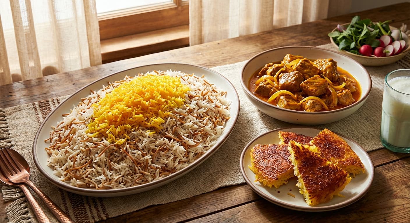 Reshteh Polo — Persian Noodle Rice with Saffron Lamb - authentic persian recipe