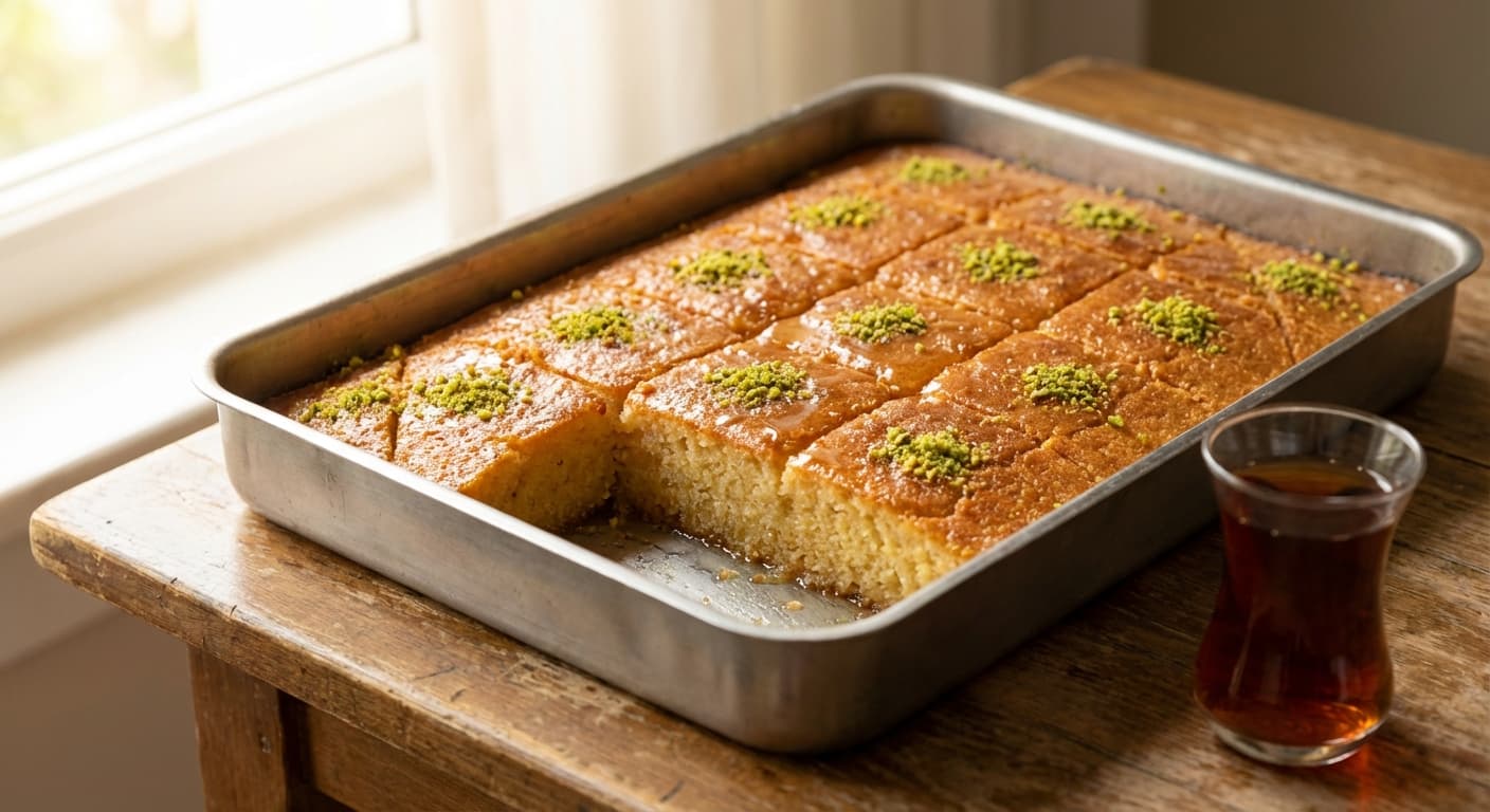 Revani — Turkish Semolina Cake Soaked in Lemon Syrup - authentic turkish recipe