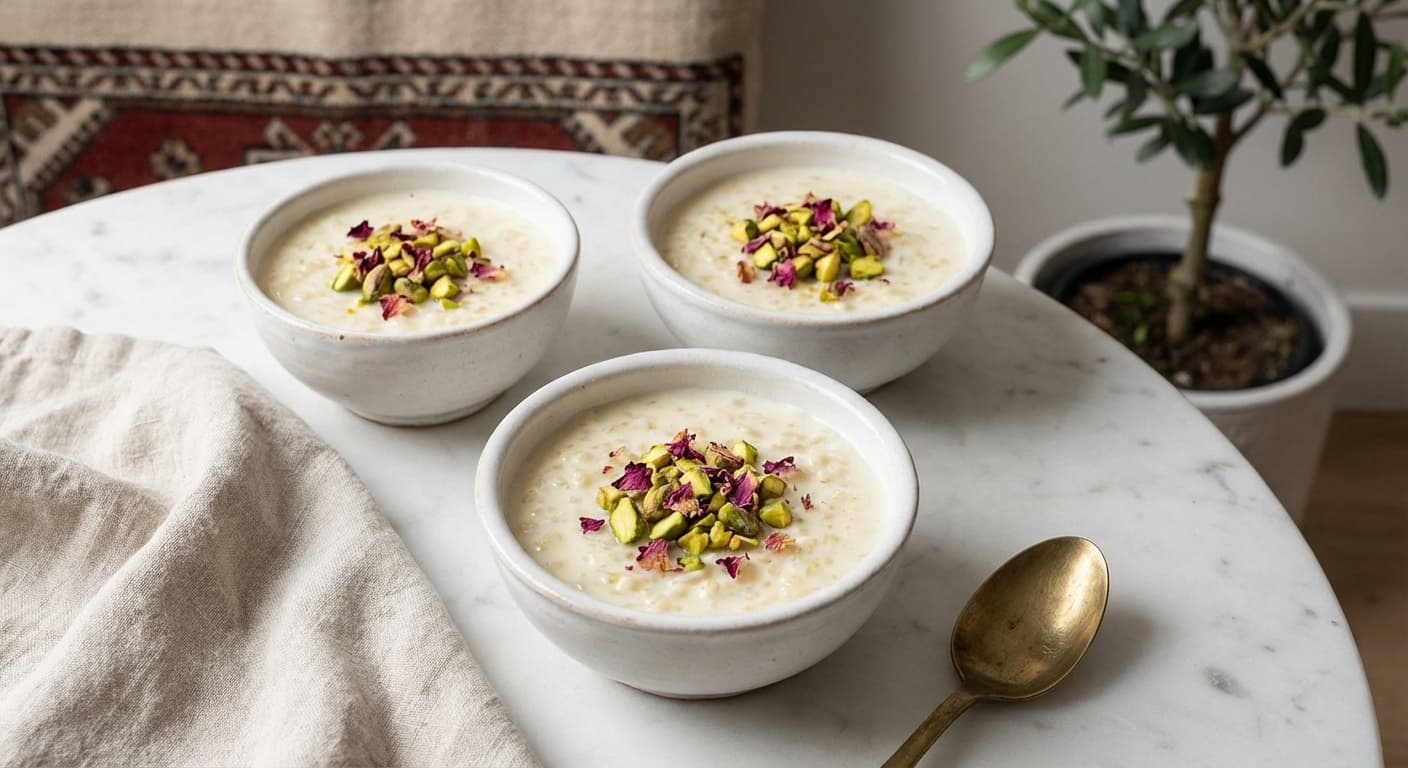 Riz bi Haleeb — Lebanese Rice Pudding with Rose Water and Pistachio - authentic lebanese recipe