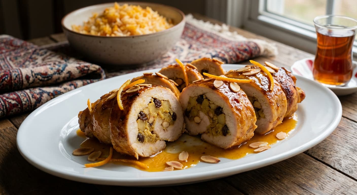 Rol File Murg — Persian Sweet & Savory Chicken Rolls in Orange-Plum Glaze - authentic persian recipe