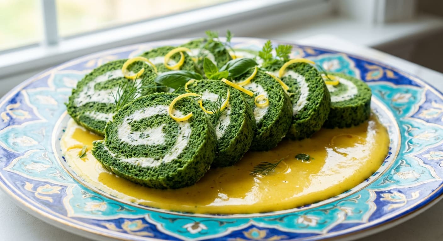 Rolet - e Esfenaj - Persian Spinach Roll with Saffron Lemon Cream Sauce - authentic persian recipe