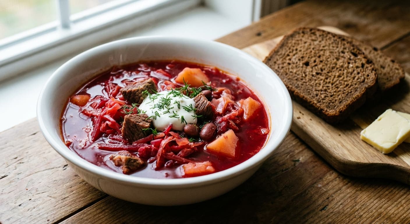 Borscht (Борщ) — Russian Beet and Beef Soup - authentic international recipe