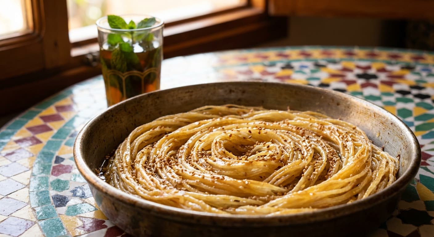Rziza — Moroccan Honeyed Braided Pastry Threads, Richly Buttery - authentic moroccan recipe
