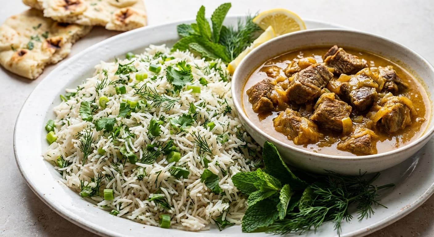 Sabzi Chalaw — Afghan Herb Rice with Meat Stew - authentic afghan recipe