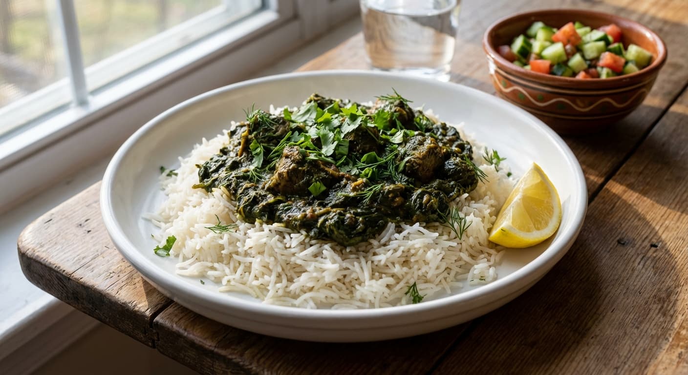 Sabzi Challow — Afghan Spinach Stew with Rice - authentic afghan recipe