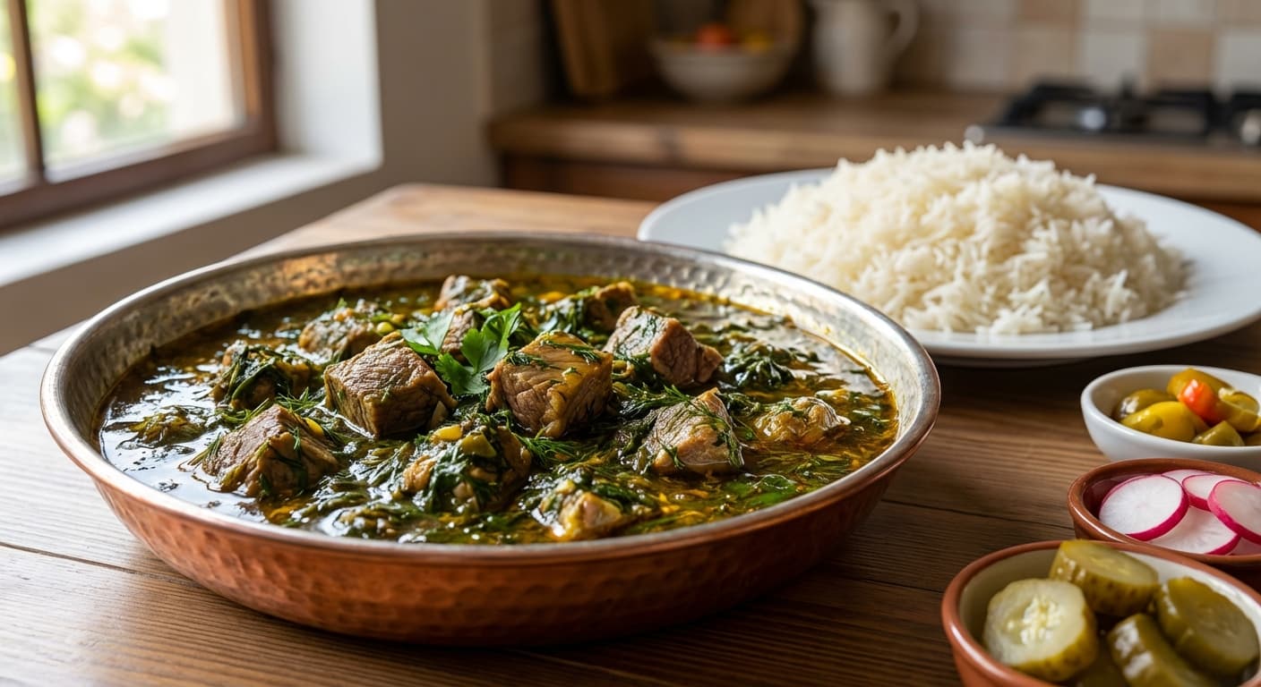 Sabzi Qovurma — Azerbaijani herb-braised lamb with tangy greens - authentic azerbaijani recipe