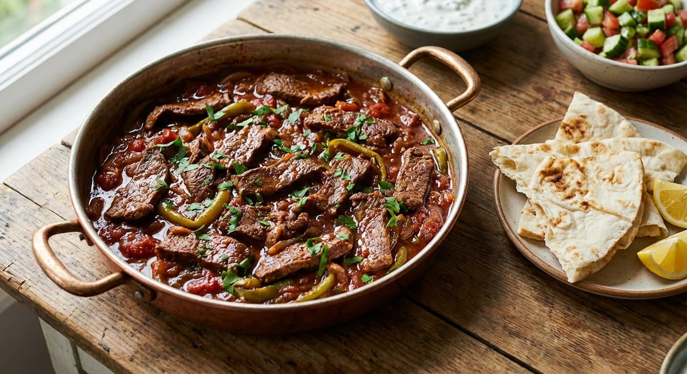 Sac Kavurma — Thin-Sliced Turkish Meat Sautéed with Onions - authentic turkish recipe