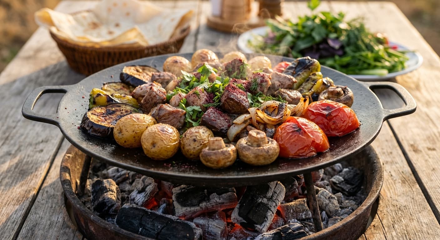 Sadj — Azerbaijani Mixed Grill on an Iron Dome - authentic azerbaijani recipe