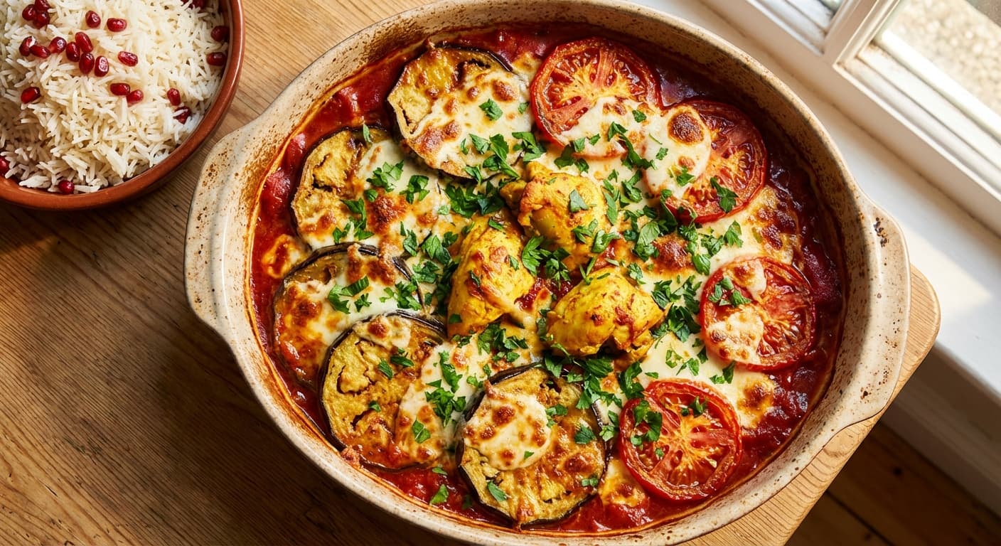 Khorak-e Bademjan-e Zaferani — Saffron-Infused Persian Eggplant & Chicken Bake - authentic persian recipe