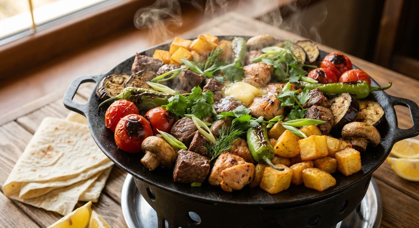 Saj Ichi — Azerbaijani Mixed Grill on a Sajj Plate - authentic azerbaijani recipe