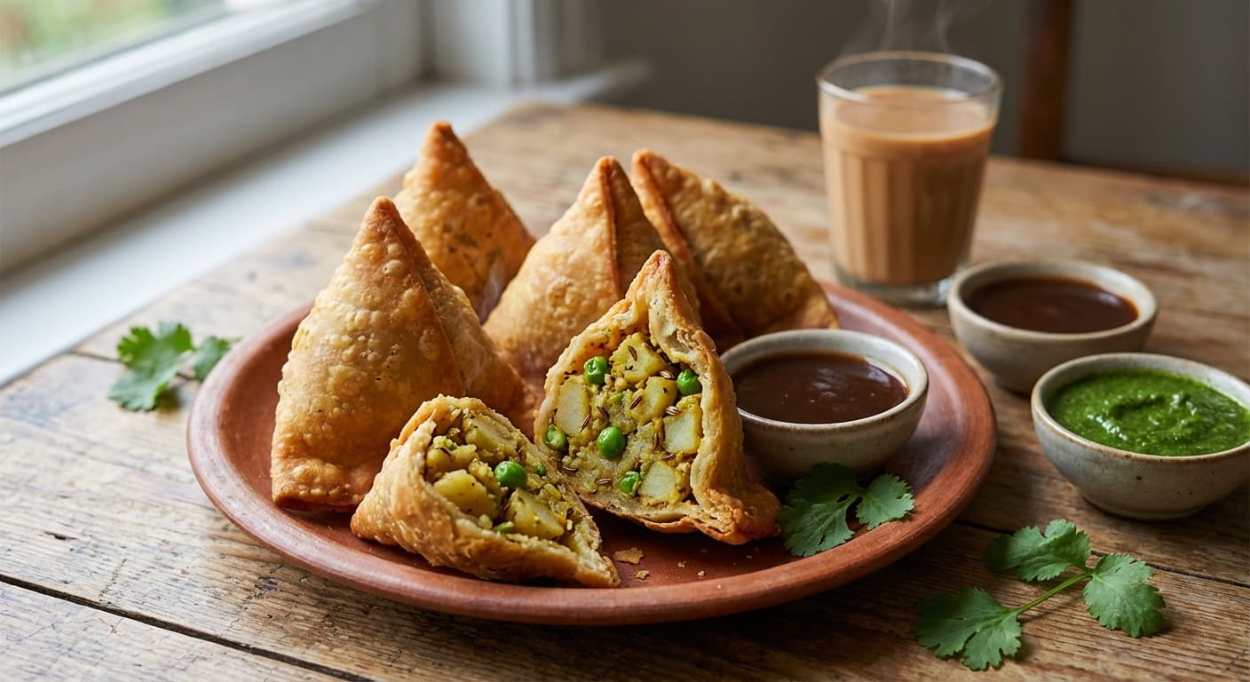 Samosa — Indian Crispy Spiced Potato and Pea Pastry - authentic indian recipe