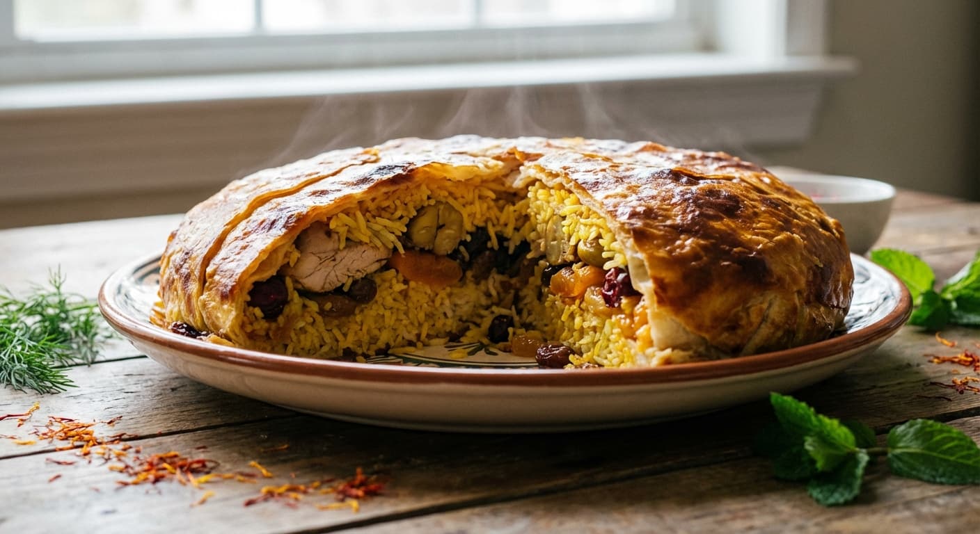 Shah Plov — Azerbaijani Royal Saffron Rice Wrapped in Pastry - authentic azerbaijani recipe