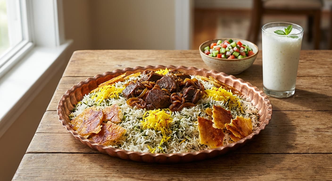 Shang Polo — Persian Wild Herb Rice with Braised Meat - authentic persian recipe