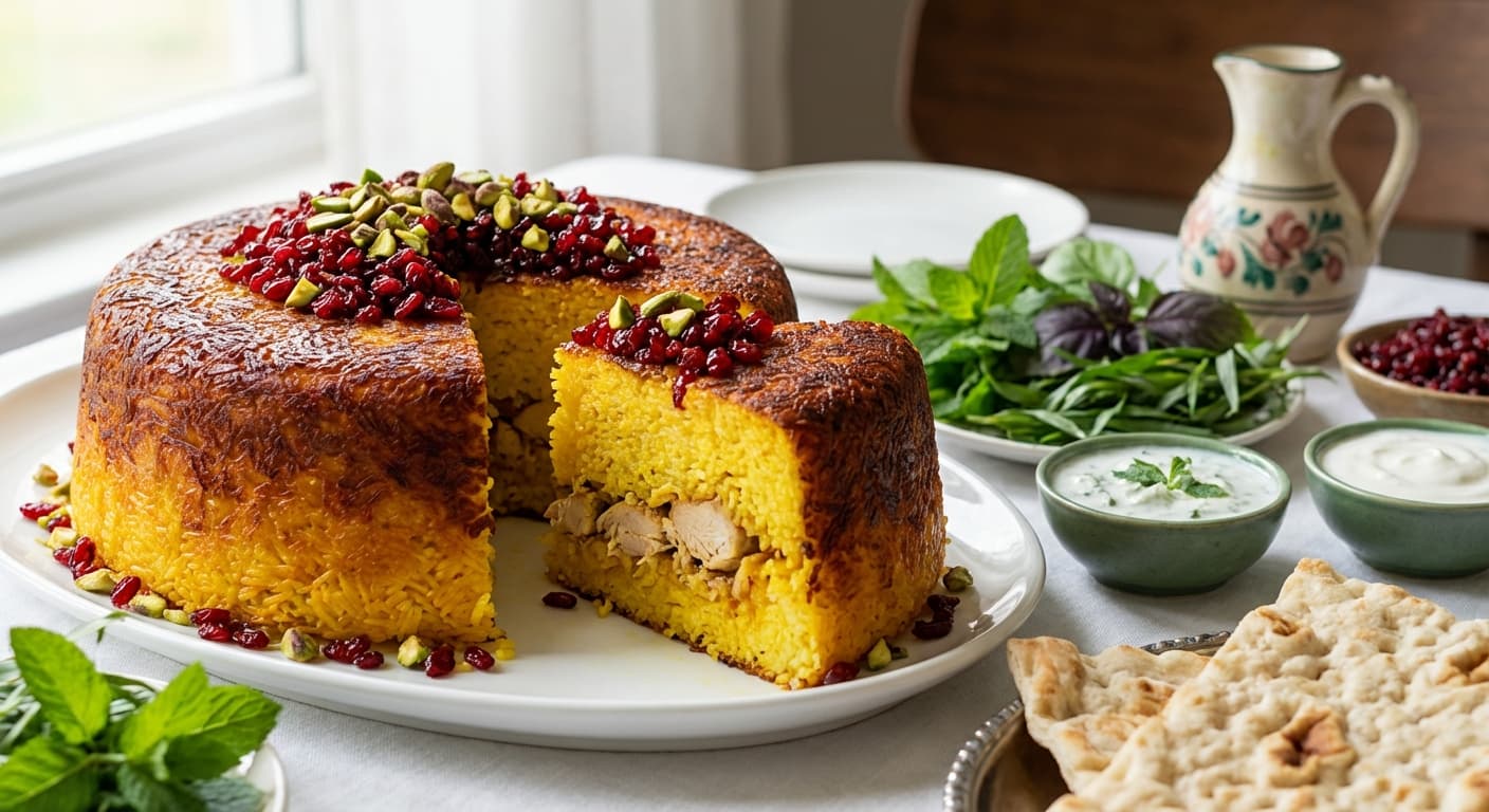 Shirazi Tahchin — Saffron Yogurt Rice Cake with Chicken and Barberries - authentic persian recipe