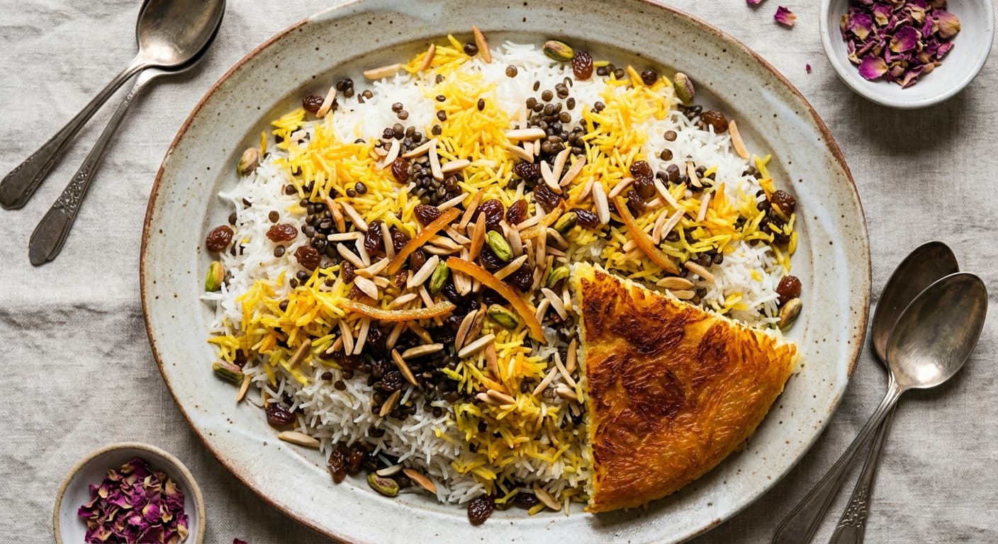 Shirin Polo ba Adas va Keshmesh — Persian Sweet Rice with Lentils and Raisins - authentic persian recipe