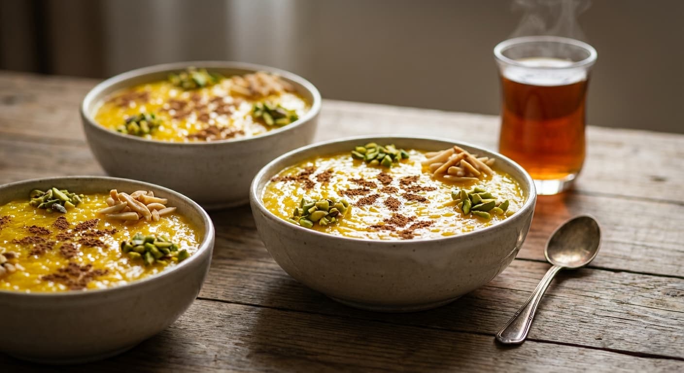 Sholeh Zard — Saffron Rice Pudding with Grape Syrup - authentic persian recipe