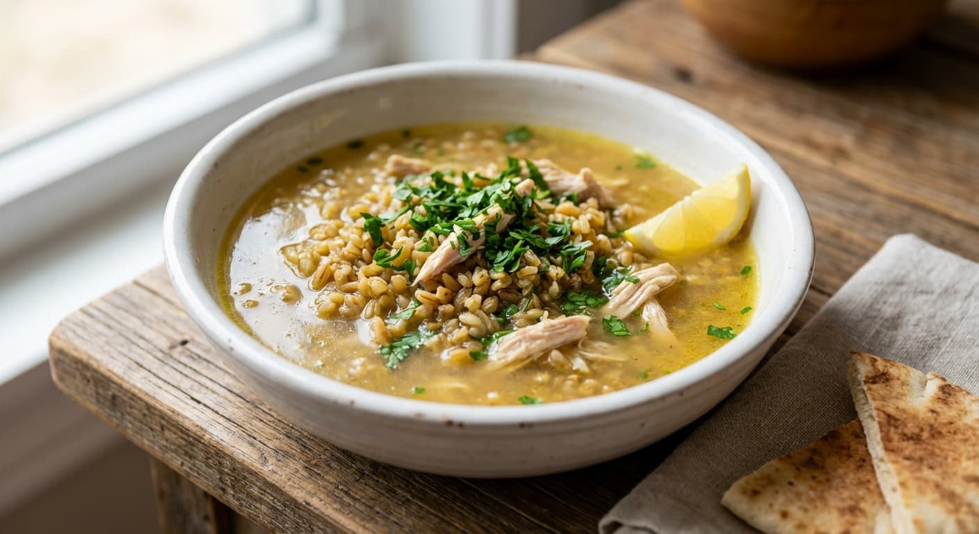 Shorbet Freekeh — Lebanese Green Wheat Soup with Chicken Broth - authentic lebanese recipe