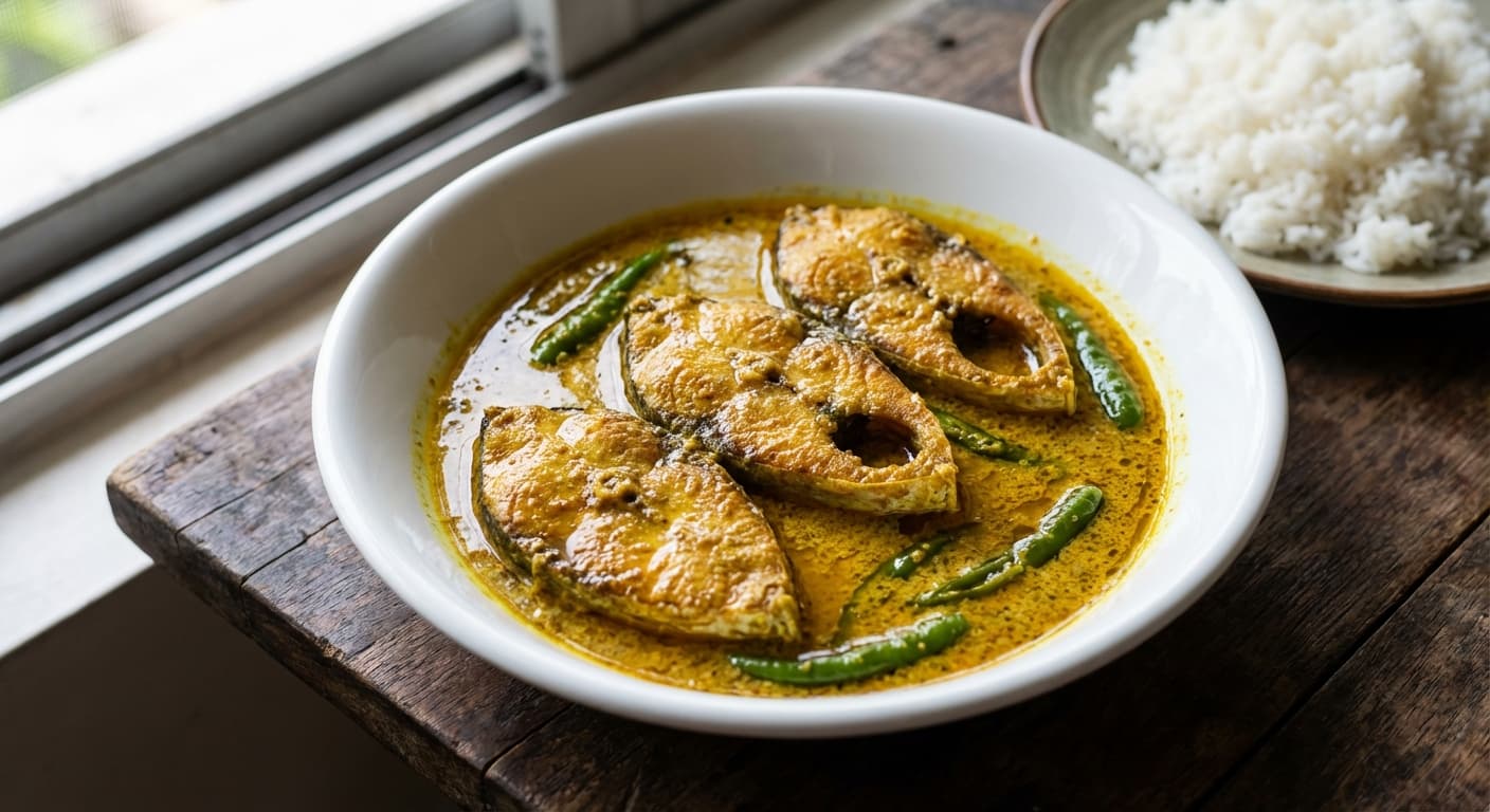 Shorshe Ilish — Hilsa in Mustard-Grreen Chili Gravy - authentic indian recipe