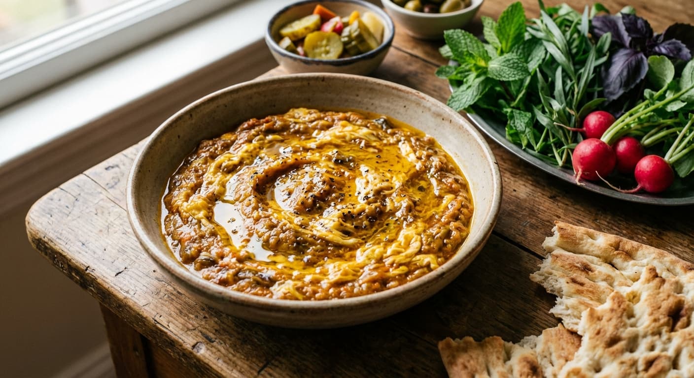Smoked Silk Mirza Ghasemi — Silky smoked eggplant with tomato, garlic, and eggs - authentic persian recipe