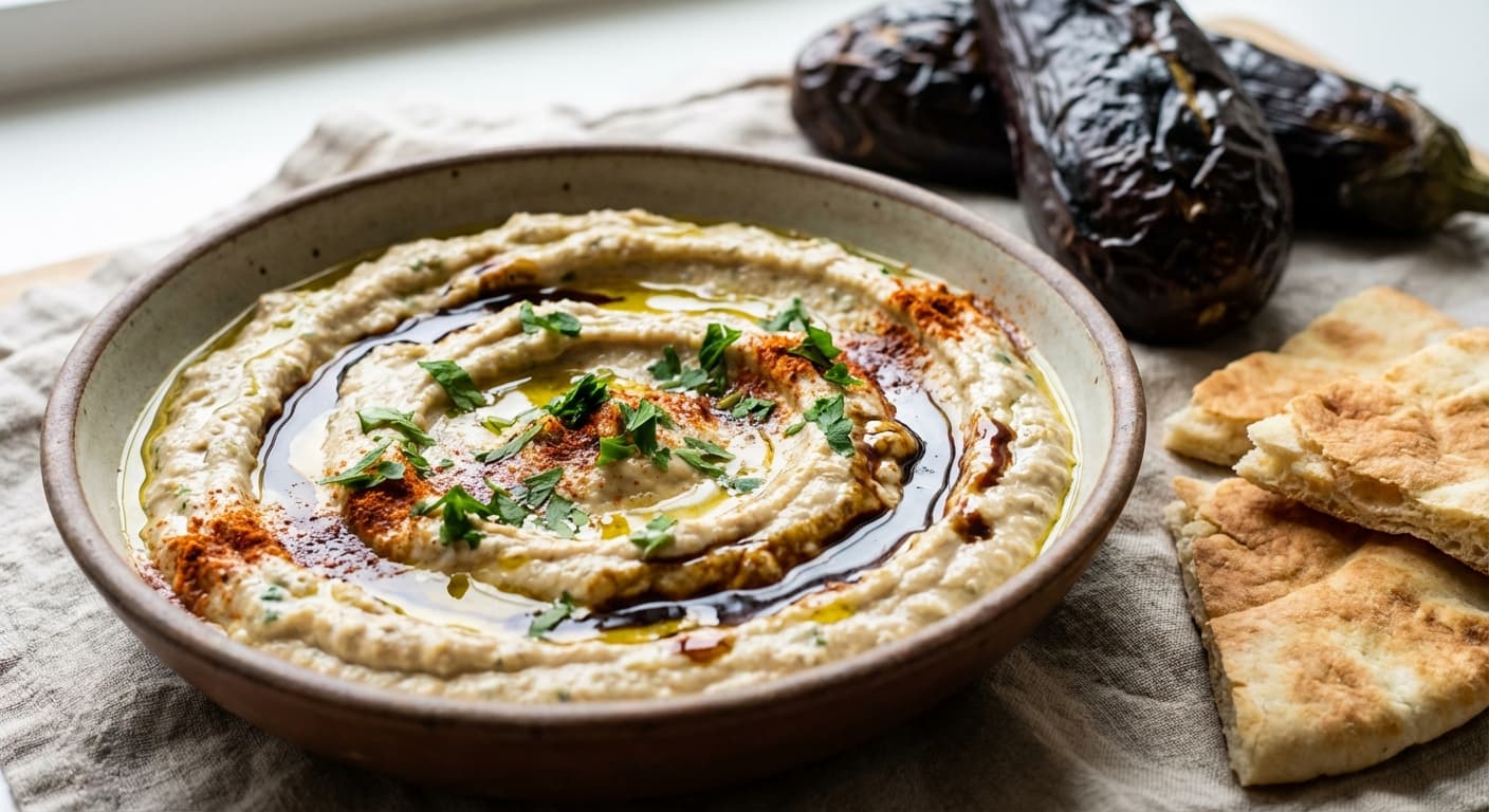 Smoky Muttabal Ba Badenjan with Kashk — Charred Eggplant Dip with Tangy Fermented Depth - authentic lebanese recipe