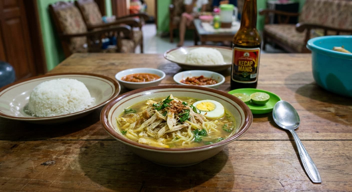 Indonesian Turmeric Chicken Soup — Fragrant Shredded Chicken Broth - authentic indonesian recipe