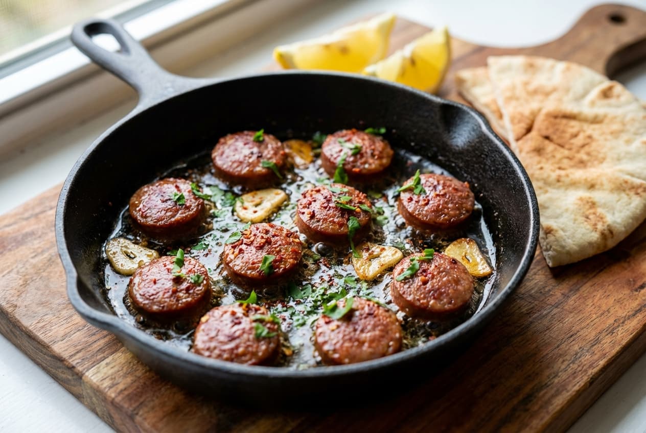 Soujouk — Lebanese Spicy Sausage Served Sizzling with Lemon - authentic lebanese recipe
