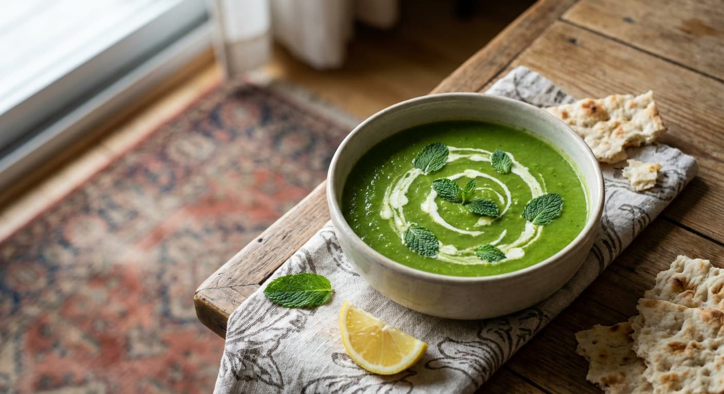 Soup Nokhod Farangi — Velvety Persian Green Pea Soup with Mint - authentic persian recipe