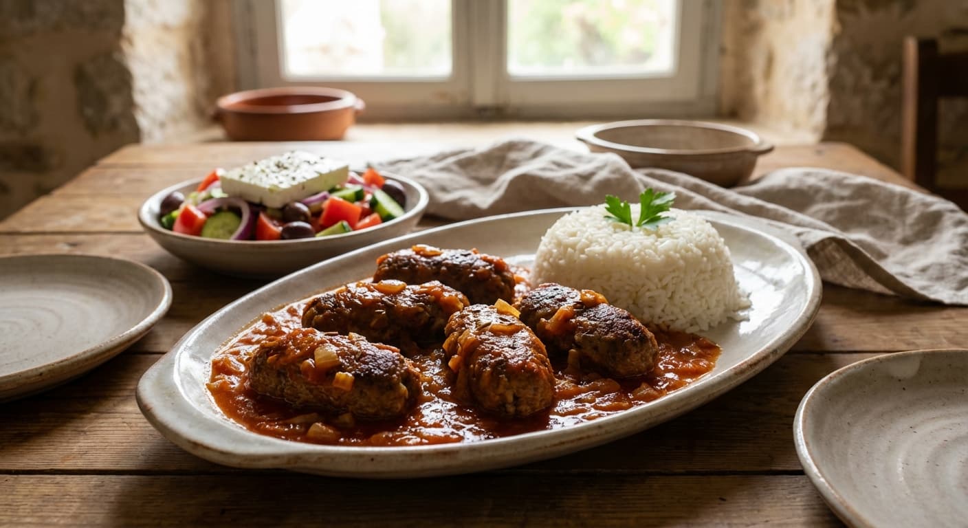 Soutzoukakia Smyrneika — Greek Spiced Meatballs in Tomato Sauce - authentic greek recipe