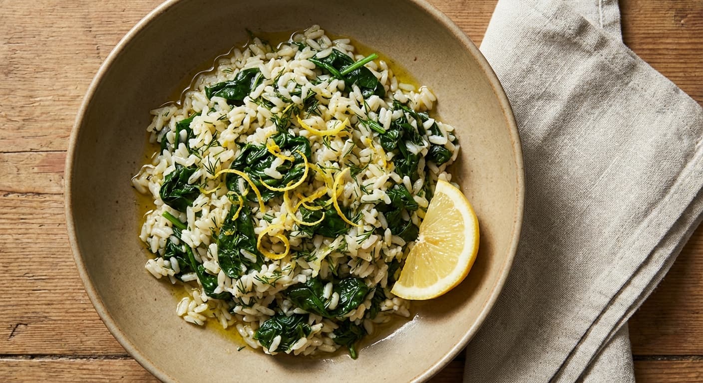 Spanakorizo — Greek Spinach and Rice Pilaf with Lemon and Dill - authentic greek recipe