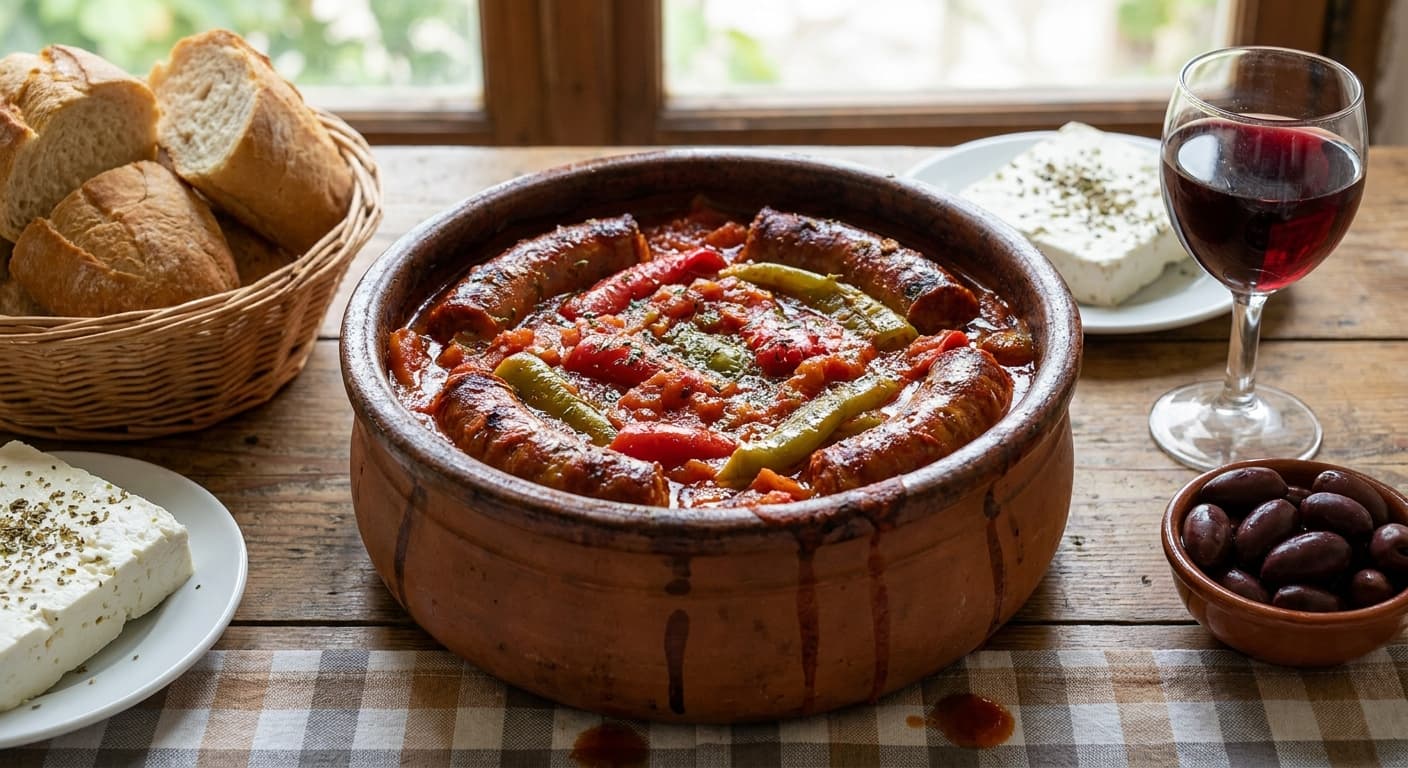 Spetsofai — Pelion Sausage and Pepper Stew - authentic greek recipe
