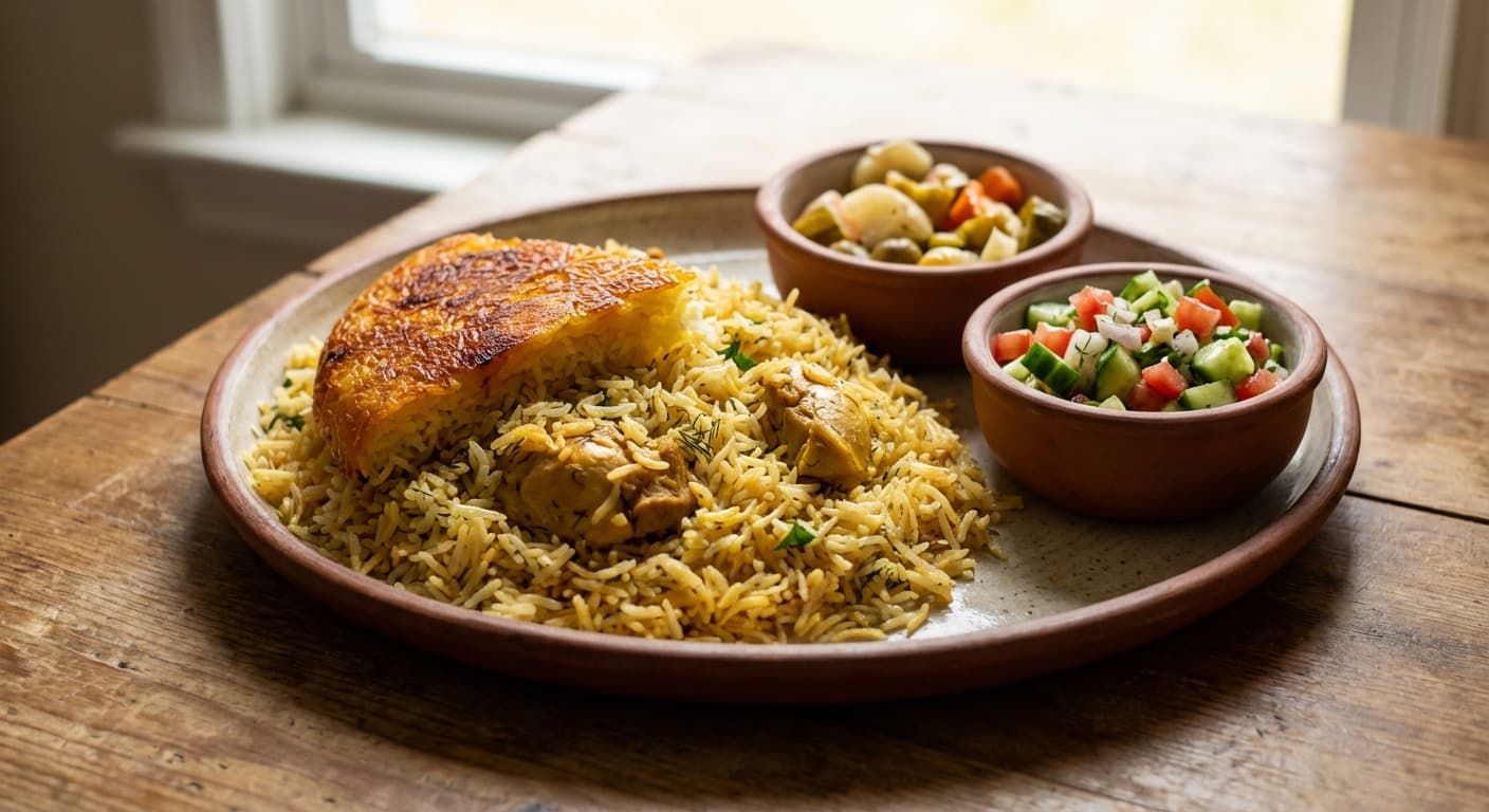 Spicy Kateh with Chicken — Northern Persian steamed rice with verjuice and herbs - authentic persian recipe