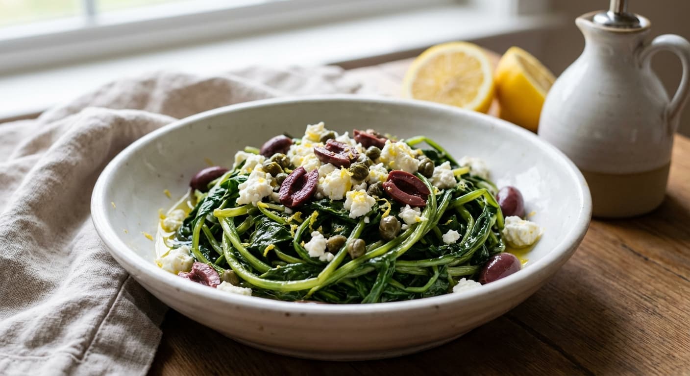 Stamnagathi Salad — Greek Wild Greens Salad with Lemon Dressing - authentic greek recipe