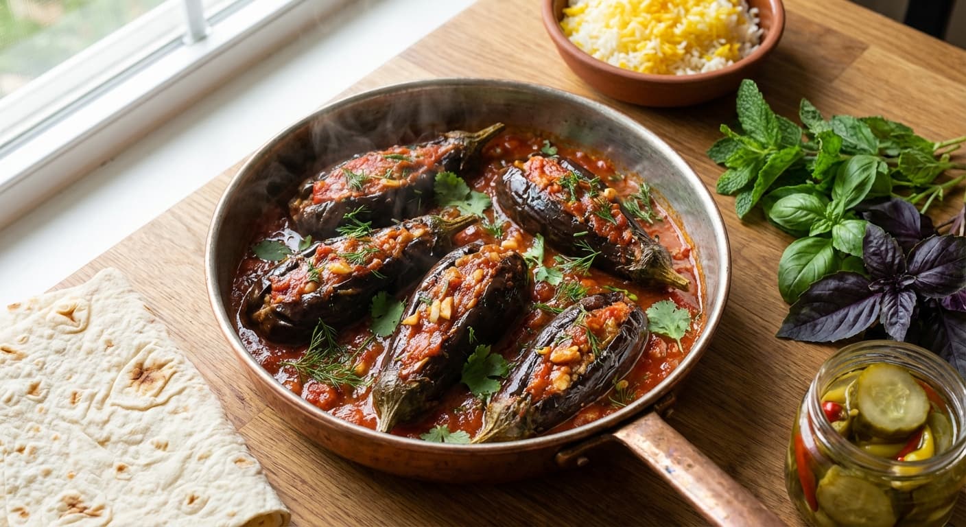 Stuffed Eggplant — Azerbaijani eggplants filled with spiced meat and herbs - authentic azerbaijani recipe