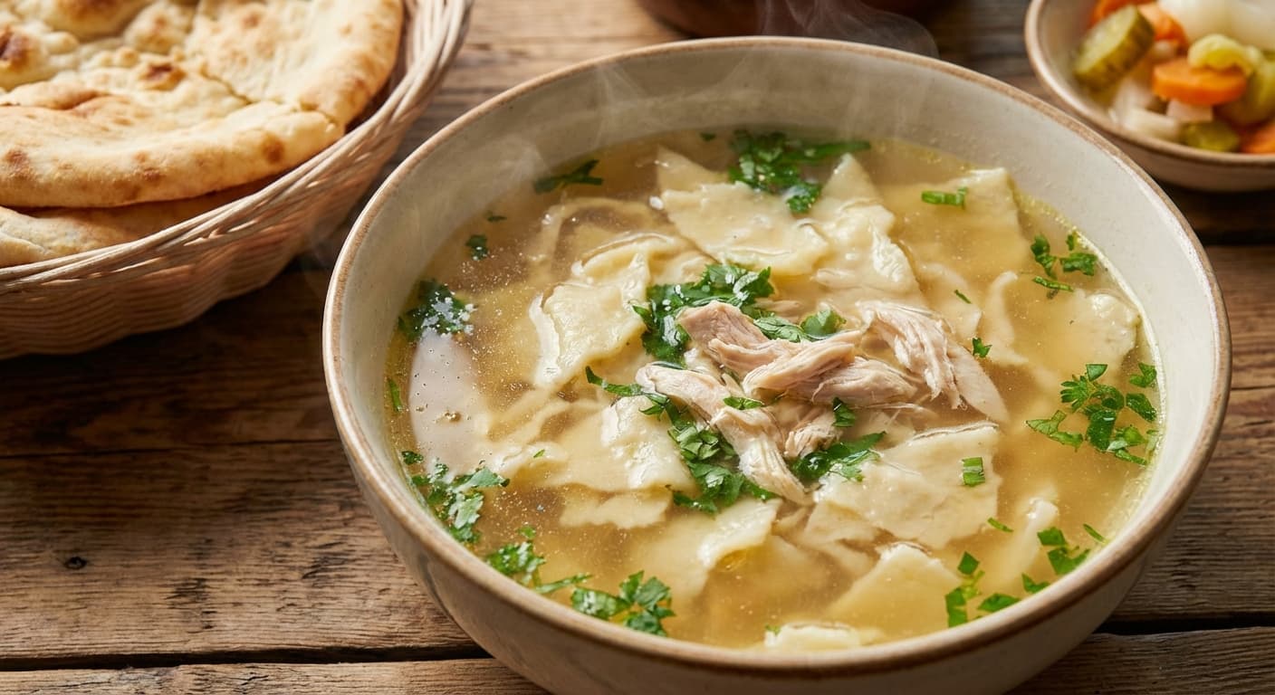 Sürhüllü — Azerbaijani Hand-torn Noodles in Hearty Chicken Broth - authentic azerbaijani recipe