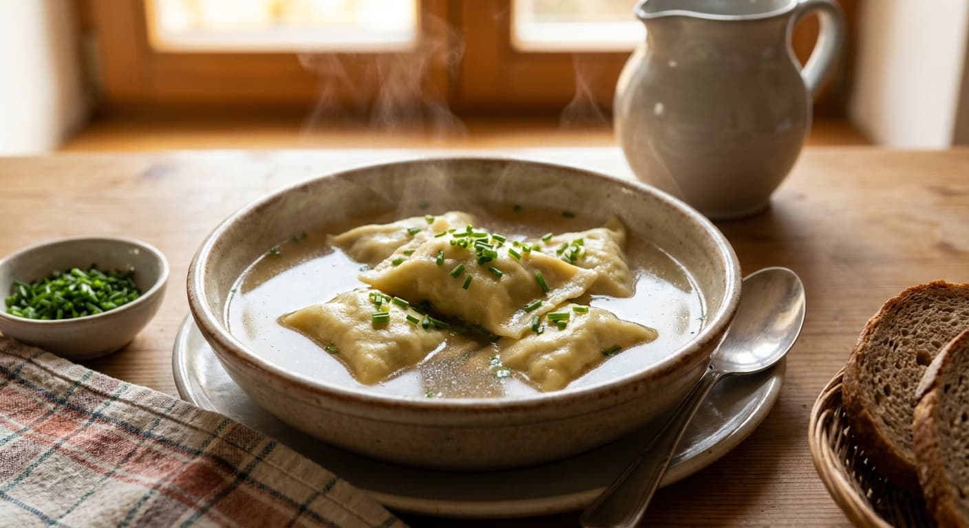 Swabian Stuffed Pasta — Spinach-Meat Dumplings in Broth - authentic german recipe