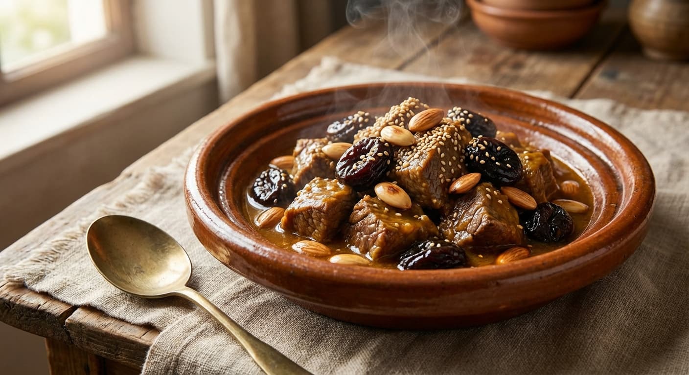 Tagine of Beef with Prunes — Moroccan sweet-savory beef tagine with prunes and almonds - authentic moroccan recipe