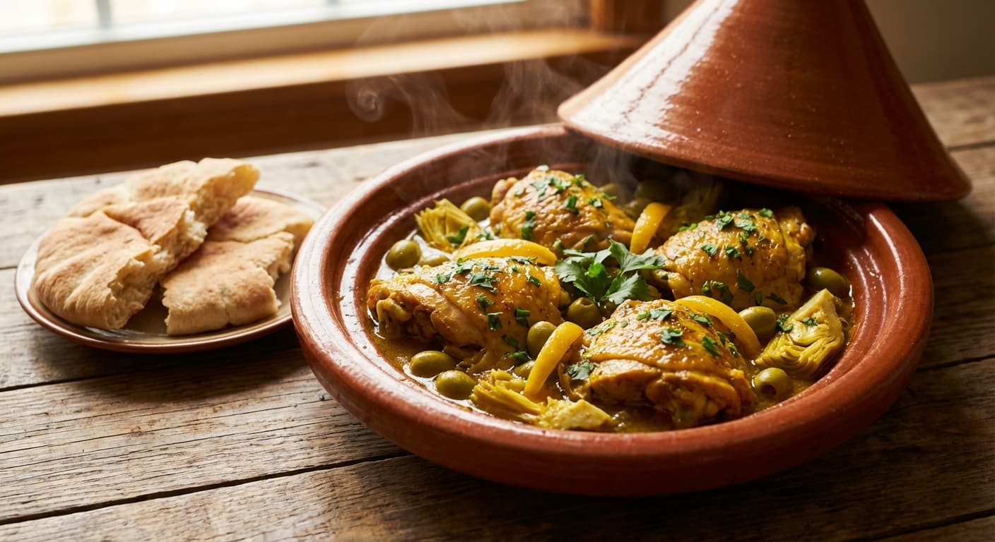 Tagine of Chicken with Olives and Artichokes — Moroccan Spring Chicken Tagine - authentic moroccan recipe
