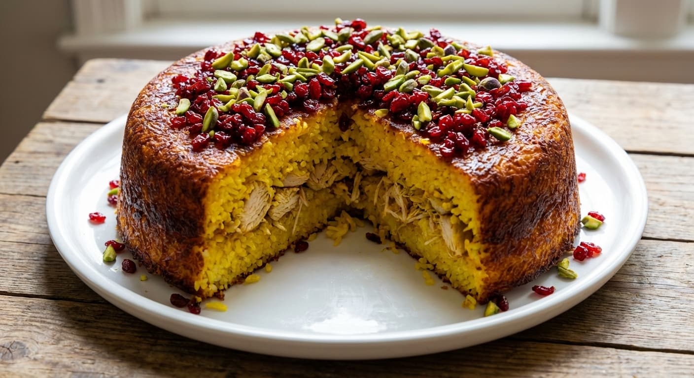 Tahchin-e Shirazi — Persian Saffron Chicken Rice Cake - authentic persian recipe