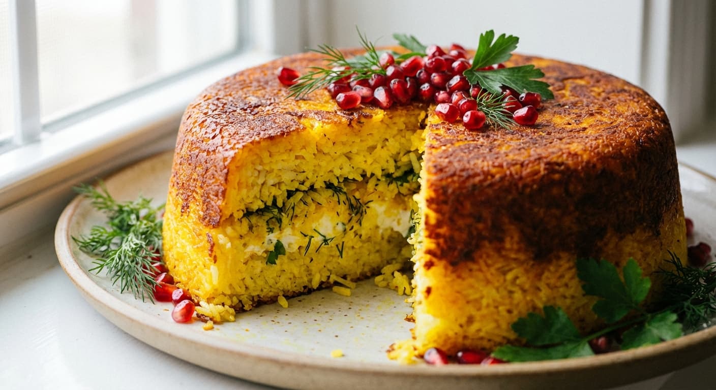 Tahchin Sabzi Polo Torsh — Sour Herb Persian Rice Cake - authentic persian recipe