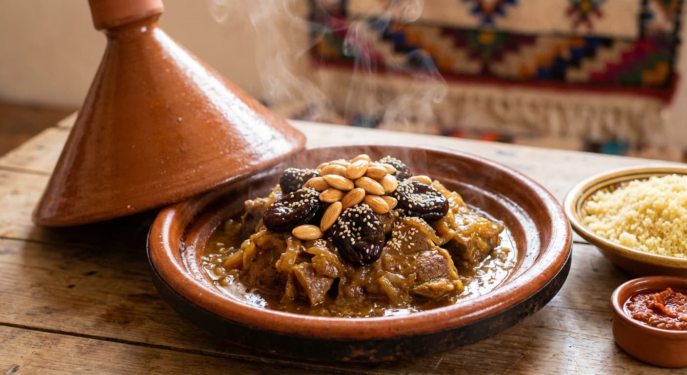 Tajine Lham b Barqouq — Moroccan Lamb Tagine with Prunes and Toasted Almonds - authentic moroccan recipe