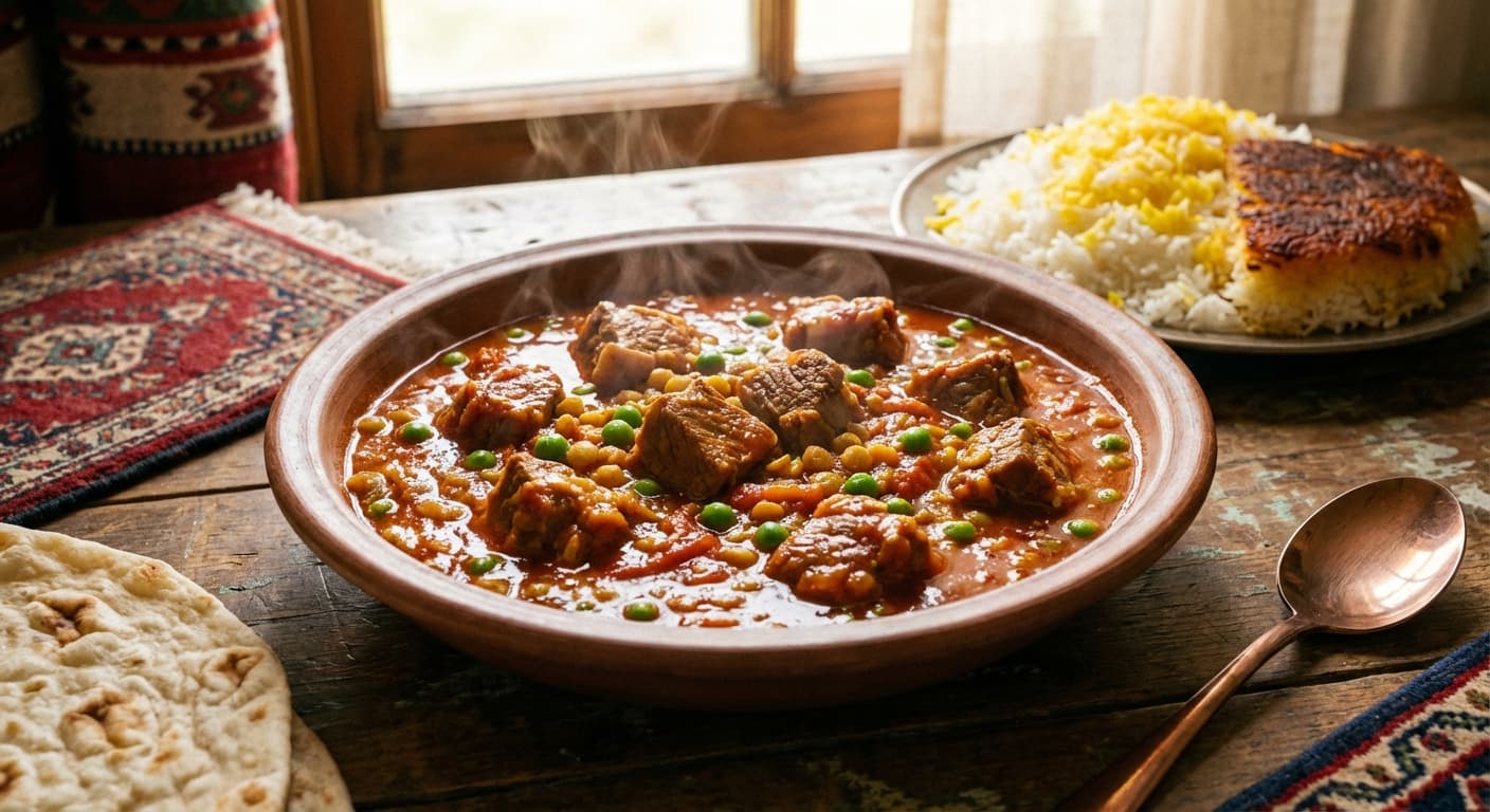 Tas Kebab-e Nokhod Farangi — Persian Green Pea & Meat Stew - authentic persian recipe