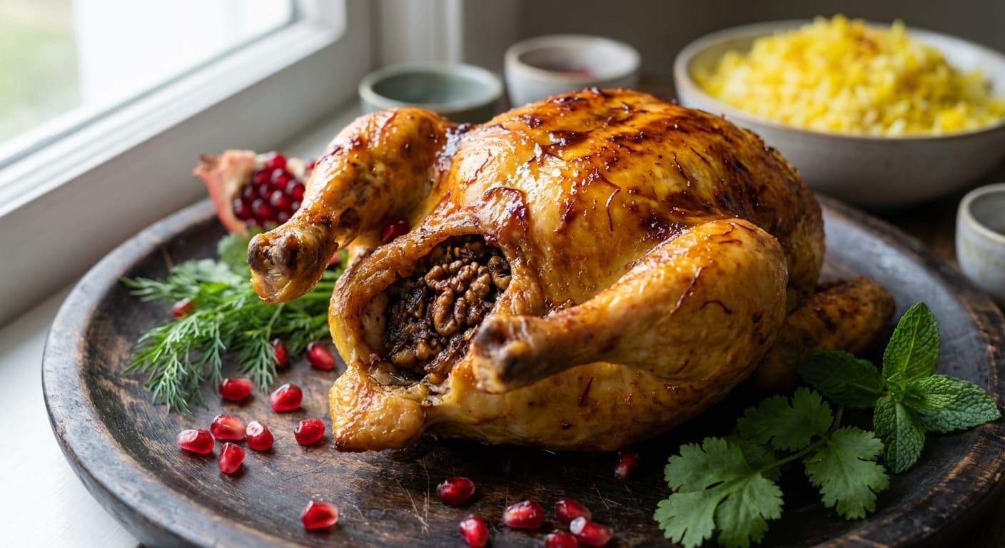 Toyuq Levengi — Azerbaijani Walnut-Pomegranate Stuffed Chicken - authentic azerbaijani recipe