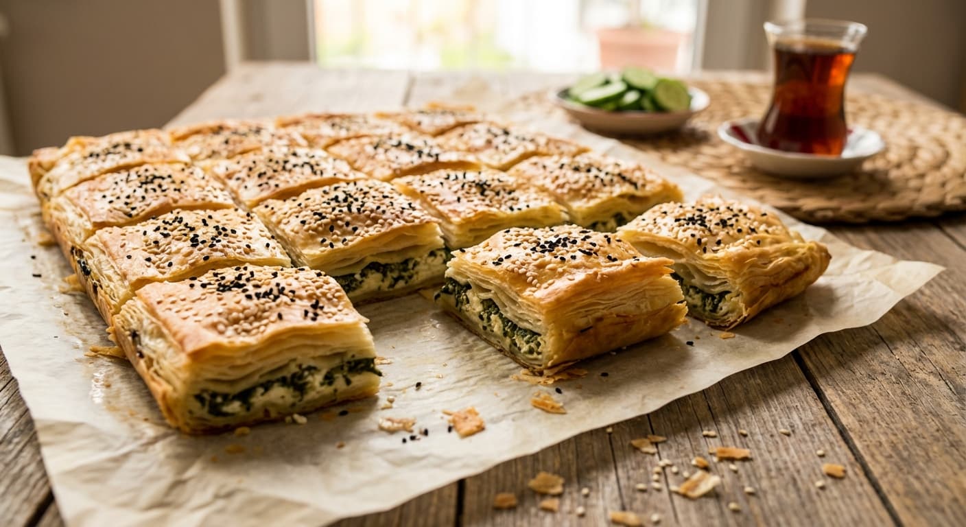 Börek — Turkish Flaky Phyllo Pastry with Cheese and Spinach - authentic turkish recipe