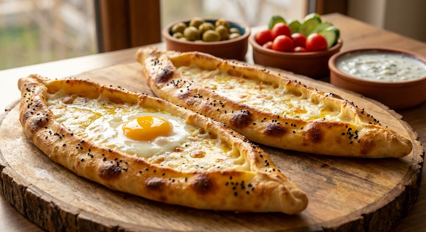 Turkish Pide — Boat-Shaped Flatbread with Cheese and Egg - authentic turkish recipe