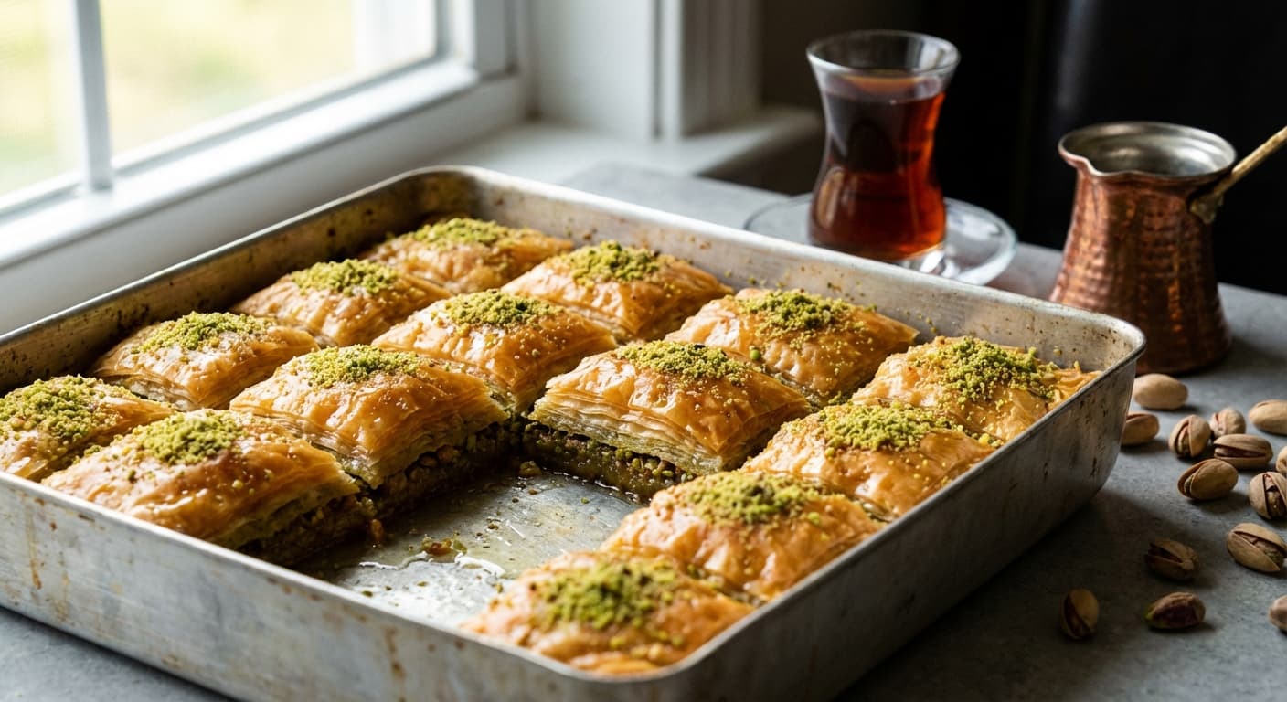Baklava — Turkish Layered Pistachio Pastry with Syrup - authentic turkish recipe