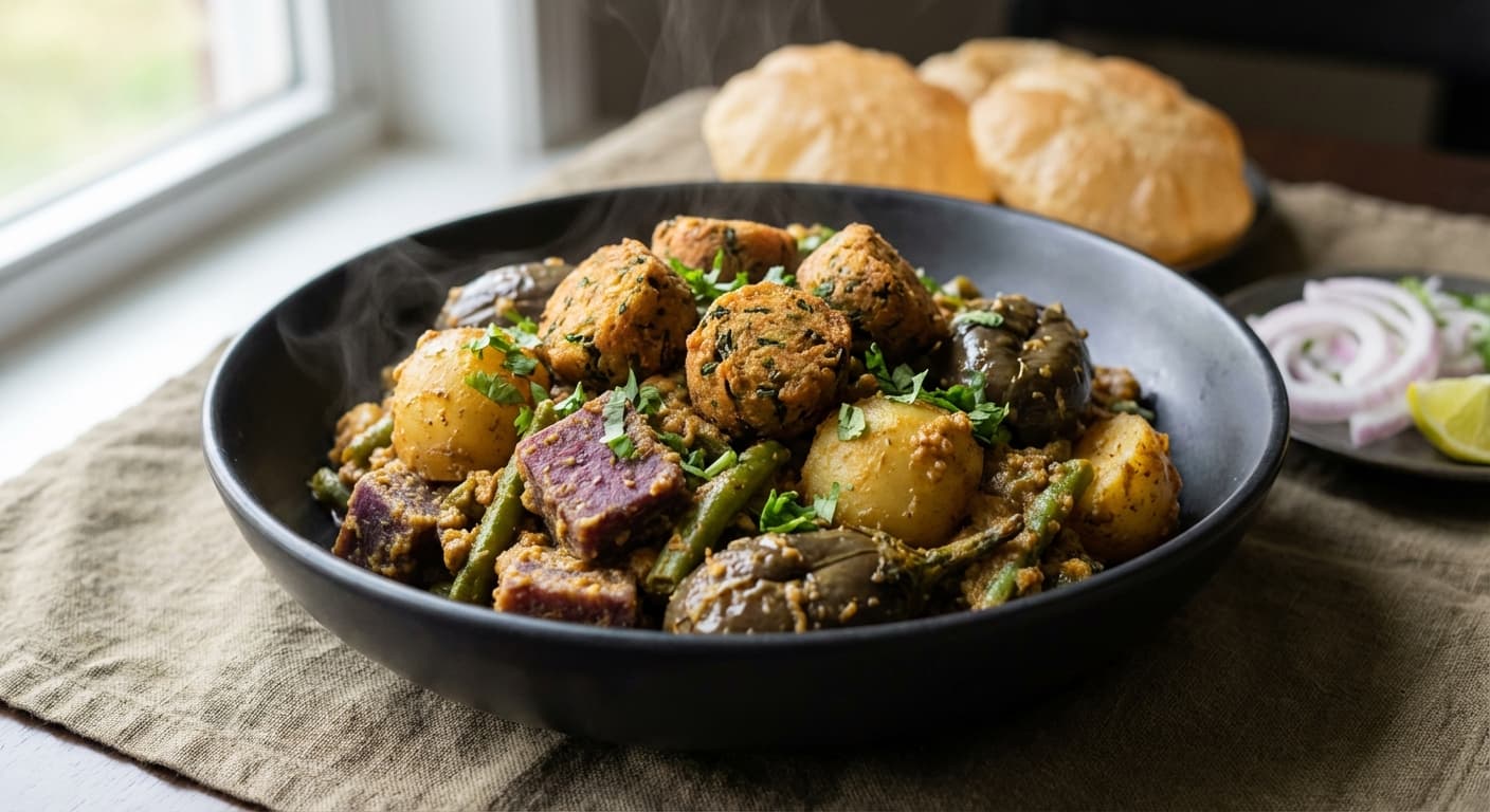 Undhiyu — Indian Winter Mixed-Vegetable Curry with Methi Muthia - authentic indian recipe