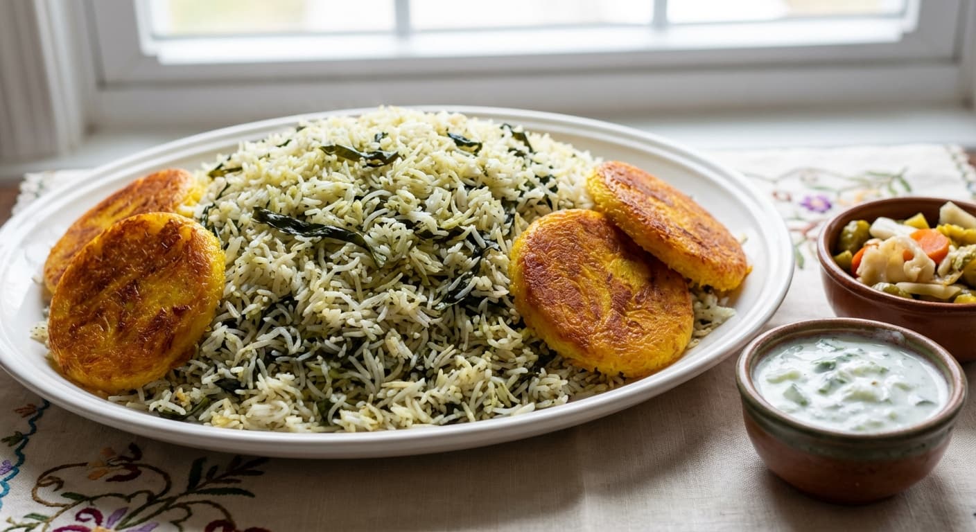 Valak Polo — Spring Wild Garlic Saffron Rice - authentic persian recipe