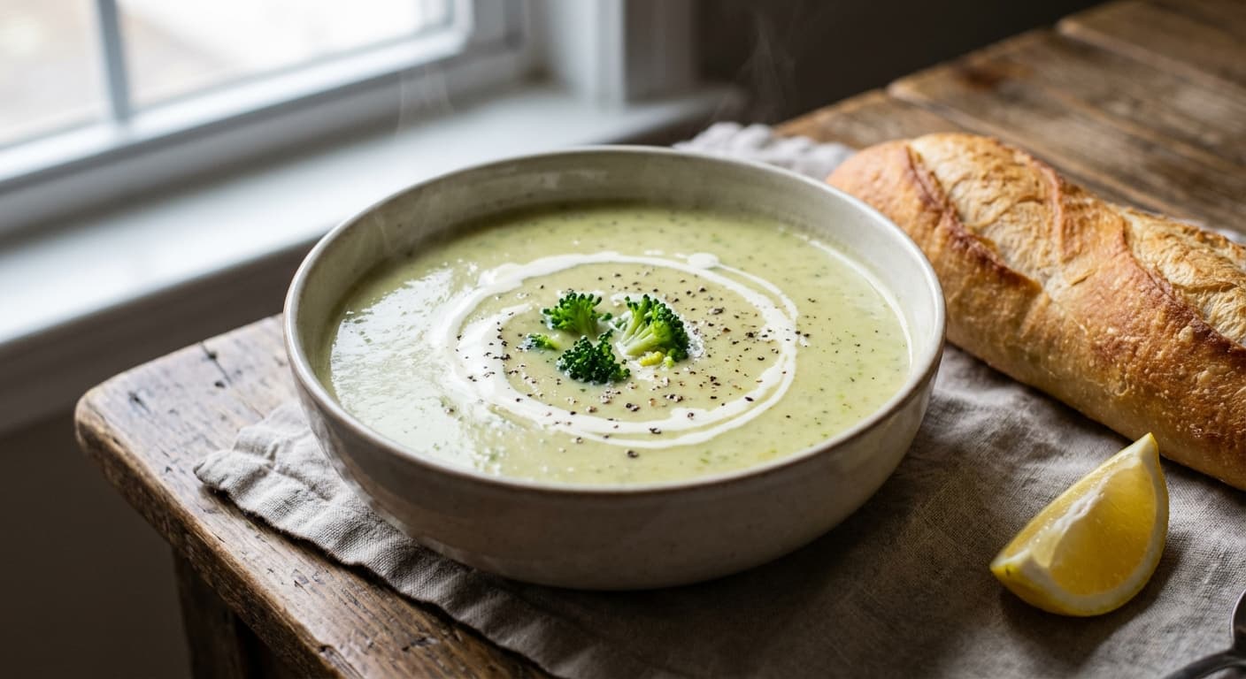 Velvety Chicken and Broccoli Potage — Silky Cream Soup with Lemon - authentic international recipe