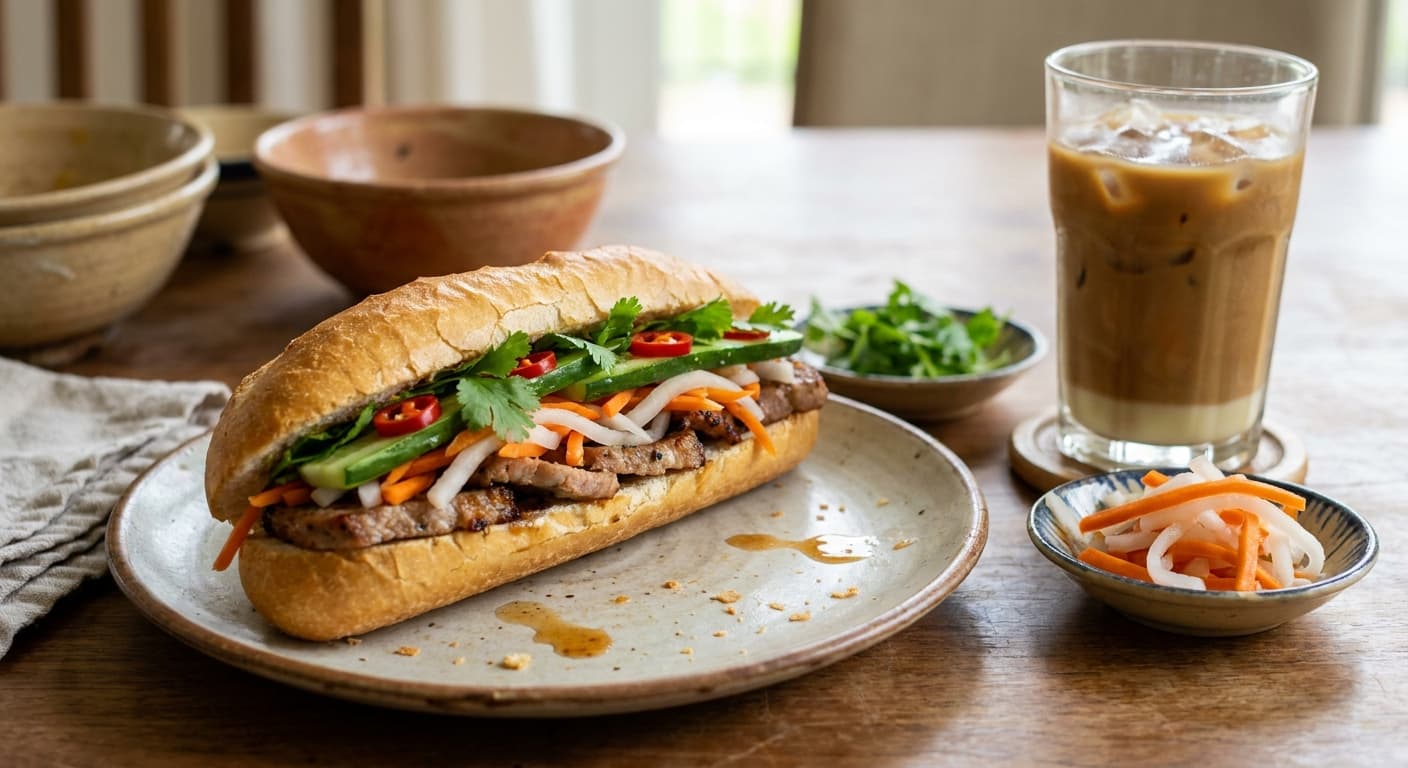 Vietnamese Pork Banh Mi — Crisp Baguette Sandwich with Pickles, Pâté, and Herbs - authentic vietnamese recipe